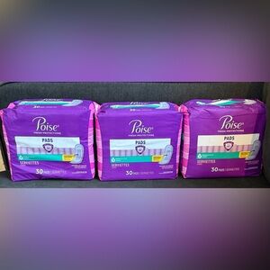 3 Packs Poise Fresh Protection Pads Light Absorbency 30 Count Each - 90 Total